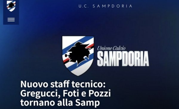 桑普多利亚官宣新主帅上任，意媒：穆帅前助教才是实际执教者