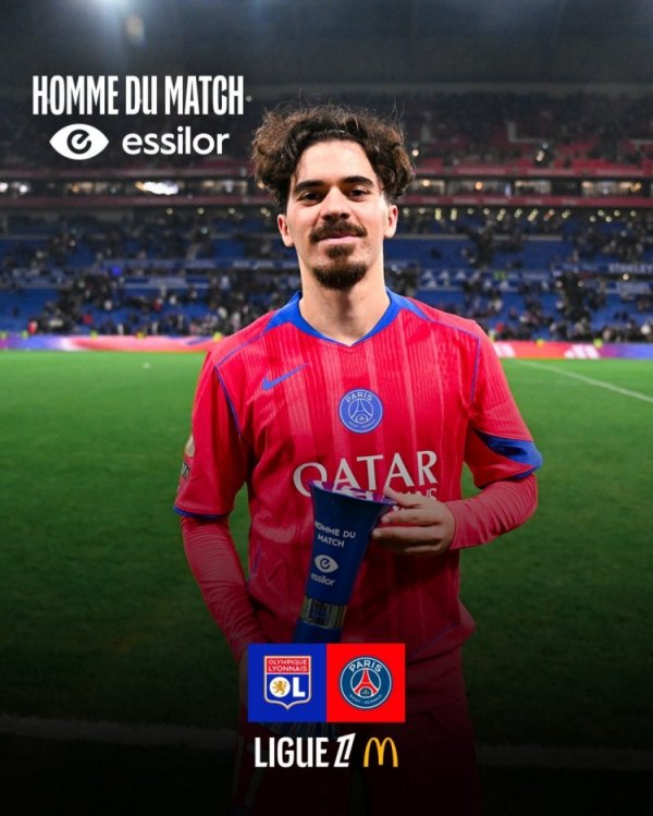 助功  双响！维蒂尼亚当选巴黎vs里昂全场最佳球员