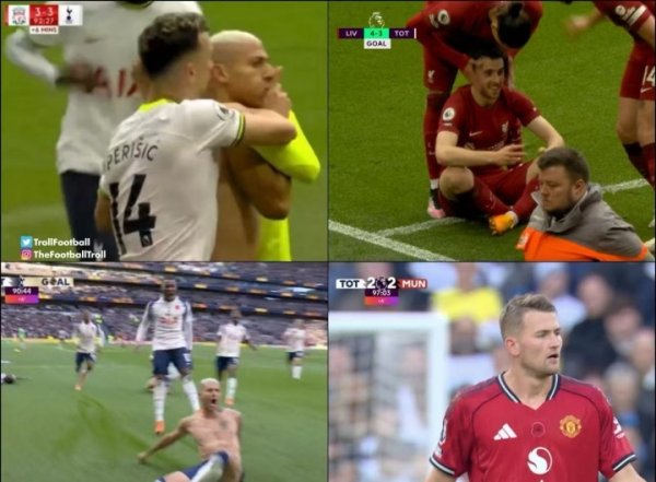 剧本重演😅里沙利松曾被若塔致胜球  打懵，今日破门德里赫特秒扳平